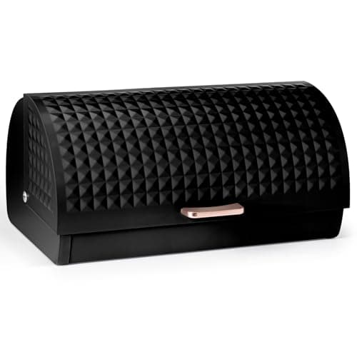 Image of EHC Bread Bins for Kitchen, Bread Box with lid, Kitchen Storage Bin, Bread Container, Black, VENTILATED Back to keep Contents Fresher for longer