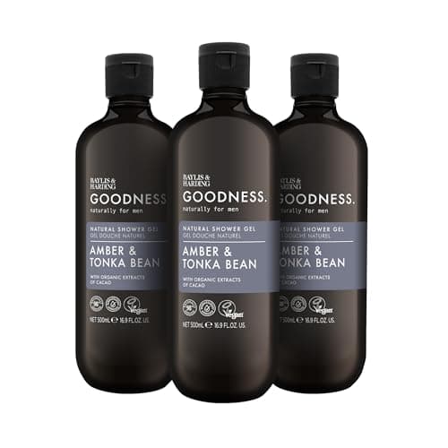 Image of Baylis & Harding Goodness Men's Amber & Tonka Bean Natural Shower Gel, 500 ml (Pack Of 3) - Vegan Friendly