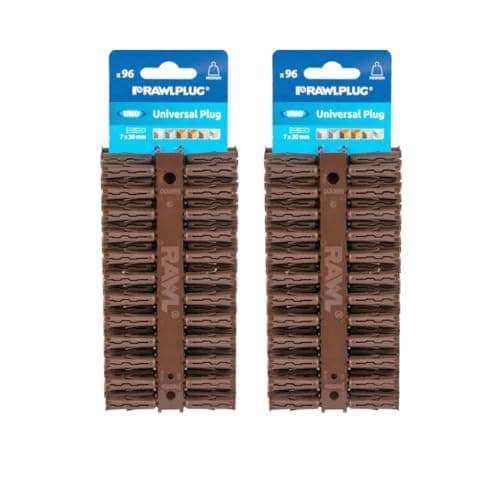 Image of Pack of 2 - (192 TOTAL) Rawlplug Uno Universal Contract Wallplug 7 mm BROWN | Rawl Plugs for Plasterboard, Masonry, Brick, Concrete | Plasterboard Fixings Plug - Pack of 96 x 2
