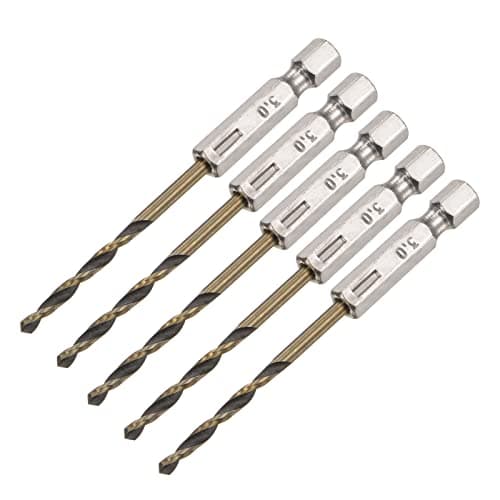 Image of sourcing map 5 Pcs High Speed Steel Hex Shank Twist Drill Bit, 3mm Drilling Dia with 1/4 Inch Hex Shank 80mm Length