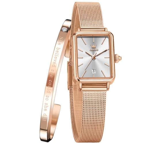Image of OLEVS Ladies Watch Rose Gold Stainless Steel Mesh Strap Ultra Thin Rose Gold Waterproof Japanese Quartz Dress Date Women Wrist Watch