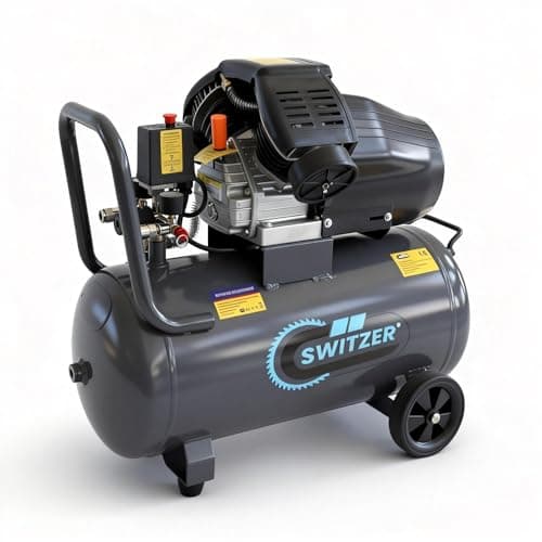 Image of SwitZer Air Compressor 3HP 8.8CFM 50L Litre LTR 50HZ 230V 8 Bar Tank Twin Cylinder Pump with Wheel Handle SZ-AC-006 Grey