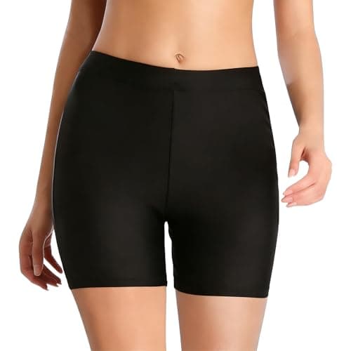 Image of ZUIMEIHQH Swim Shorts Women, Women's Swim Shorts, Tummy Control High Waisted Black Shorts Boyleg Bikini Bottoms Swimwear for Beach Pool Gym (UK, Alpha, M, Regular, Regular)