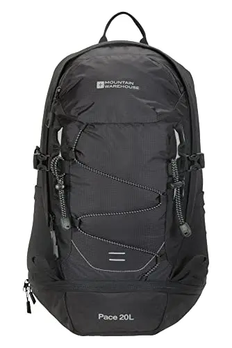 Image of Mountain Warehouse Pace 20L Rucksack - Hydration Compatible Backpack, Airflow Back System Rucksack, Packaway Rain Cover - Bag for Travelling, Hiking, Camping Black
