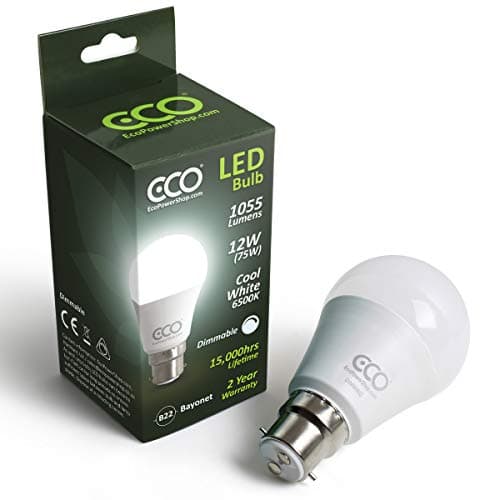 Image of ECO DIMMABLE 2 Pin B22 Bayonet Light Bulb, 12W Dimmable LED Energy Saving Light Bulb, 75W Equivalent, Frosted, Cool White (6500K), 15000Hrs (Cool White (6500K), 1 x Pack)