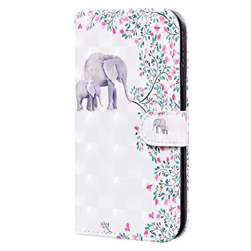 Image of For iPhone SE 2022 Case, iPhone SE 2020 Cover, iPhone 7/8 Cases, Cute Animal Art Pattern Flip Shockproof PU Leather Wallet Card Slots Magnetic Buckle Stand Bumper Phone Cover, Elephant Flower