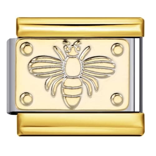 Image of MARJS Bumble Bee Honey Gold Two Tone Silver Italian 9mm Link Stainless Steel Compatible With Modular Bracelet