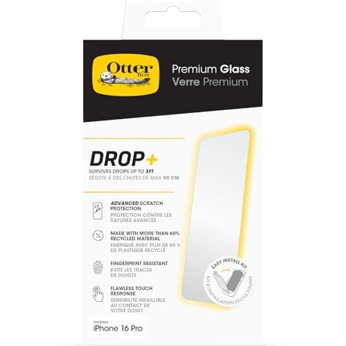 Image of OtterBox Premium Glass Screen Protector for iPhone 16 Pro, Tempered Glass, advanced Scratch Protection, Survives Drops up to 3ft