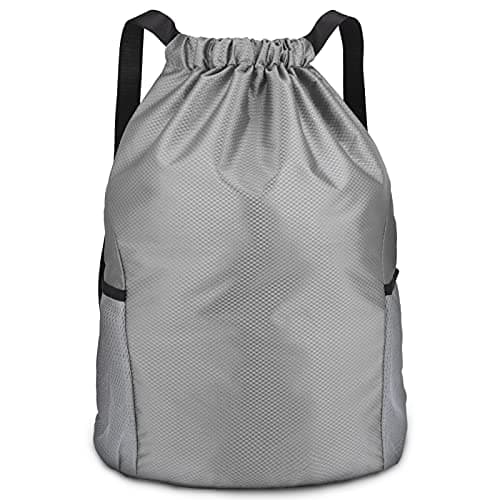 Image of Dacitiery PE Bag Drawstring Gym Bag Sports Bag Drawstring With Outside Zipper Sack Bring Two Side Pockets,Large Backpack (Grey)