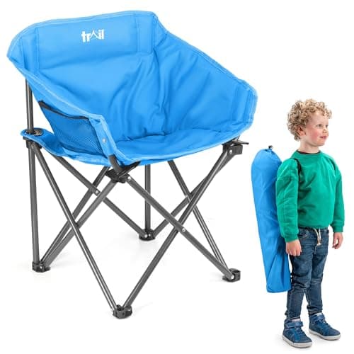 Image of Trail Buzzard Kids Bucket Camping Chair (Blue) – Lightweight Folding Outdoor Garden Beach Chair, All-Round Padded Seat, Steel Frame & Safety Locks, Cup Holder & Pocket, Bag Included (Ages 3-10)