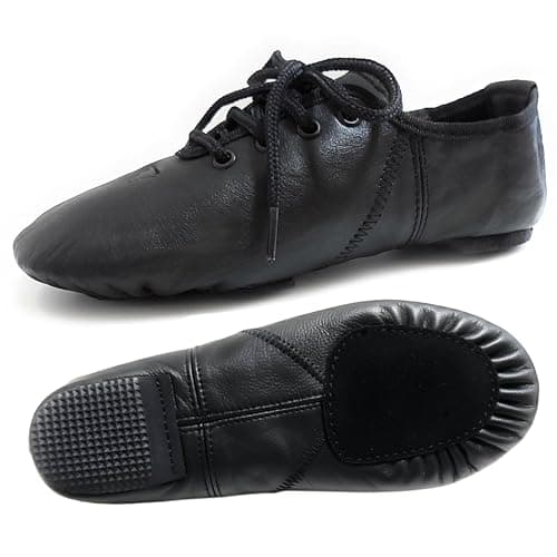 Image of Jazz Dance Shoes Pure Black Leather - Split Sole Rubber Heel - Modern Stage Dance Shoes (6 UK)