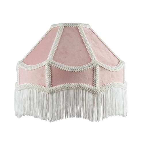 Image of Handmade Victorian Empire Pendant Lamp Shade in Blush Pink Velvet with White Embroidered Trims and Tassels | 30cm x 19cm | for Pendant or Floor or Table Lamp by Happy Homewares