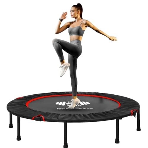 Image of FK Sports 40"/48" Foldable Fitness Mini Trampolines, Rebounder Trampoline for Adults, Indoor Trampoline with Adjustable Handle for Body Exercise Workout, Max Load-140KG (40" Without Handle Black)