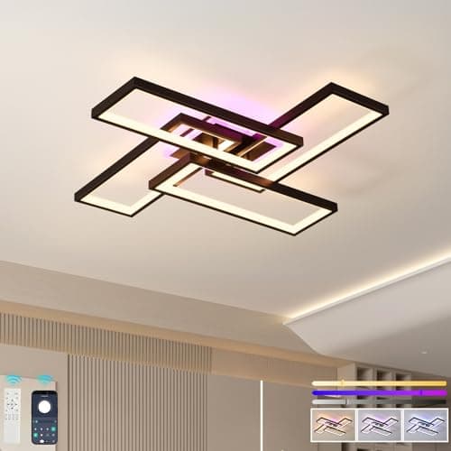 Image of ZAITINZ LED Ceiling Light Dimmable, 50W Flush Ceiling Lights with Remote Control, Black Chandeliers Ceiling Lamp for Bedroom Living Room Kitchen Game Room,3000-6000k