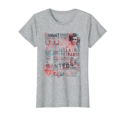 Image of Harry Potter Death Eaters Most Wanted News Clippings T-Shirt, Women, Heather Grey, Medium