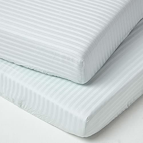 Image of HOMESCAPES Blue Cot Fitted Sheets 60 x 120 cm 2 Pack 100% Egyptian Cotton Percale Soft Hypoallergenic Cot Sheet with Fully Elasticated Skirt Breathable Easy Care 330 TC 500 Thread Count Equivalent