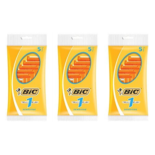 Image of Bic Sensitive Disposable Razors, 1 Blade, Unisex, Pack of 3, 15 count, Red