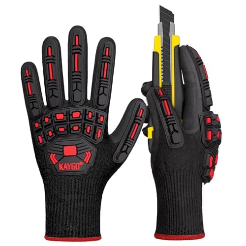 Image of KAYGO Anti Impact Work Gloves with TPR Protection, Cut Resistant Level C, Nitrile Coated, Good Grip, Impact Reducing Safety Gloves, Ideal for Builder, Construction, Carpenter, DIY, KG30N (Black, S)