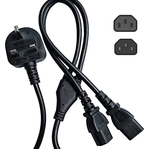 Image of SHAFI® 2M Kettle Lead Splitter - Dual C13 IEC Splitter Extension Cable to BS 1363A UK 3 Pin UK Plug - Twin Kettle Lead Power Cord for PC Projector Cooker Hp Printer Computer Monitor - 1.65m+2 * 0.35m