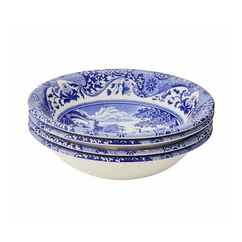 Image of Spode x Blue Italian Set of 4 Cereal Bowls - Versatile Ceramic Bowl Suitable for Soups, Salads, or Desserts, Stylish and Durable, Microwave, Dishwasher, Freezer and Oven Safe, Made in England