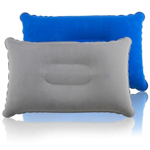 Image of 2 Pack Inflatable Pillow for Travel Camping Ultralight Blow up Lumbar Support Cushion for Backpacking Hiking Beach Soft Waterproof Air Neck Pillows Compact for Airplane Car Office Pool Vacation Sunbed