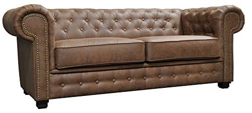 Image of Sofas and More Astor Chesterfield Style Sofa Set 3+2 Seater Armchair Brown Faux Leather (3 Seater)