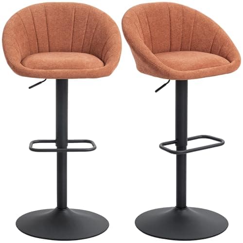 Image of HOMCOM Modern Bar Stools Set of 2, Height Adjustable Swivel Barstools, Upholstered Breakfast Bar Chairs with Backrest and Footrest for Kitchen Island Counter, Dining Room, Orange