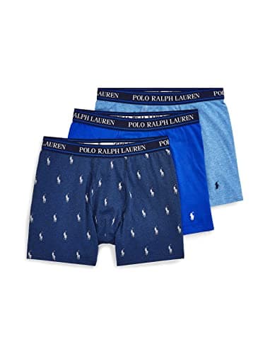 Image of POLO RALPH LAUREN Men's Stretch Classic Fit Boxer Briefs, Trunks & Long Leg Available, 3-Pack, Pale Royal Heather/Monroe Blue Heather/Blue Saturn, M