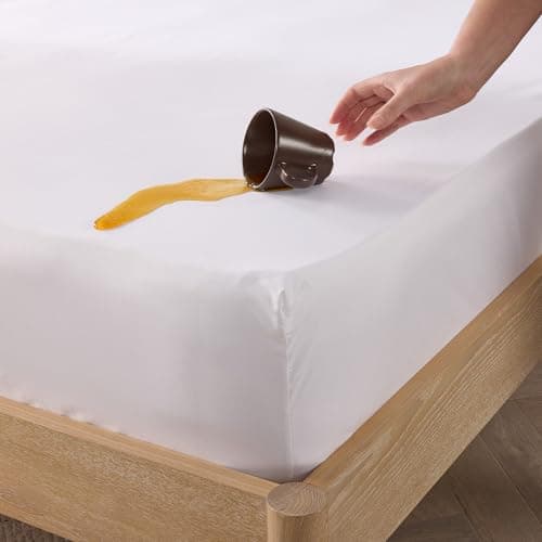 Image of Slumberdown Waterproof Mattress Protector Double Bed - Super Absorbent to Protect from Spills, 30cm Deep Fitted Skirt, Soft Touch Breathable Cover - Machine Washable, Non-Allergenic (135 x 190cm)