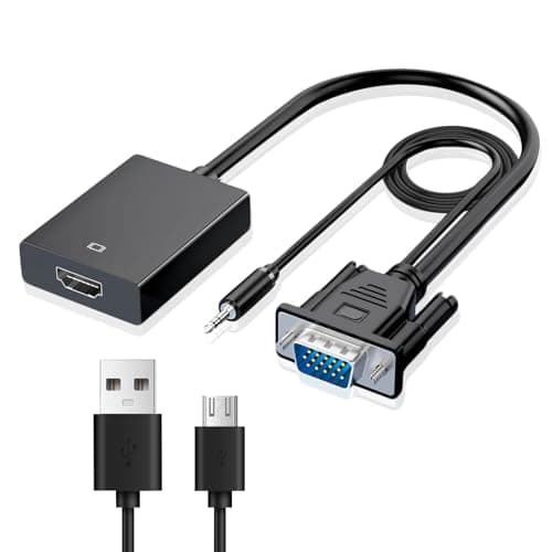 Image of Lyai VGA to HDMI Adapter 1080P VGA to HDMI Converter Male to Female with 3.5mm Audio & USB Power Cable for Computer, PC Laptop, HDTV Monitor Projector, Plug & Play, Black