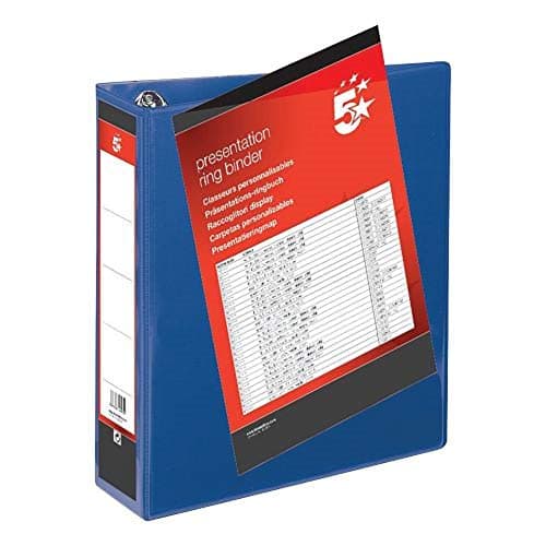Image of 5 Star Office A4 Presentation Ring Binder (10 Pack) – 50mm 4D Rings, Blue Polypropylene Folder with Clear View Cover & Spine – Extra Wide for Punched Pockets