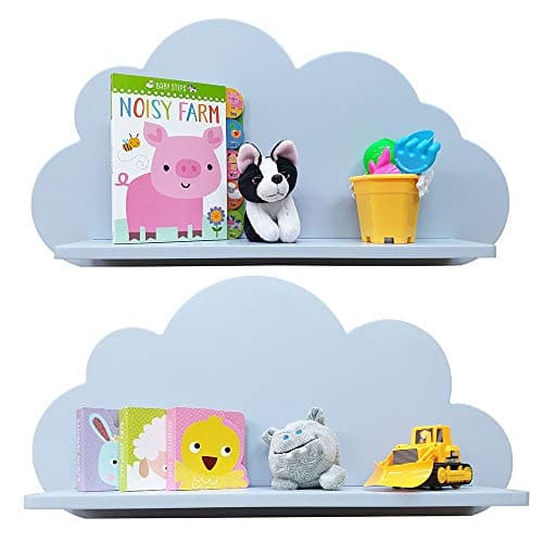Image of Babaya Cloud Shelves for a Children’s Nursery Floating Shelf Design (Pair - 2X Shelves) Shelving Child's Bedroom Themed Boy/Girl - Available in White, Grey, Blue or Pink (Grey)