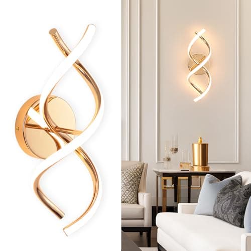 Image of EIDISUNY Wall Lamp LED Gold Modern Elegant Spiral Indoor Wall Lights for Bedside Bedroom Living Room Hallway Wall Lighting Fixture Warm White Light 24W
