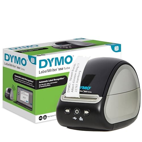 Image of DYMO LabelWriter 550 Turbo Label Printer | Label Maker with High-Speed Direct Thermal Printing | Automatic Label Recognition | Prints Shipping Labels & More with USB/LAN Connectivity | UK 3 Pin Plug