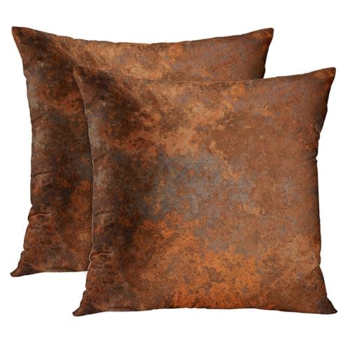Image of Emvency Set of 2 Throw Pillow Covers Case Brown Copper Old Rusty Metal High Resolution Orange Rustic Decorative Pillowcase Cushion Cover for Sofa Bedroom Car 16 x 16 Inches, PTR383195377-SD2-26