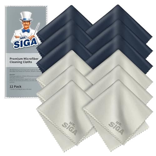 Image of MR.SIGA Premium Microfibre Cleaning Cloths for Lens, Eyeglasses, Screens, Tablets, Glasses, 12 Pack, 6 x 7 inches (15 x 18 cm), Navy/Gray