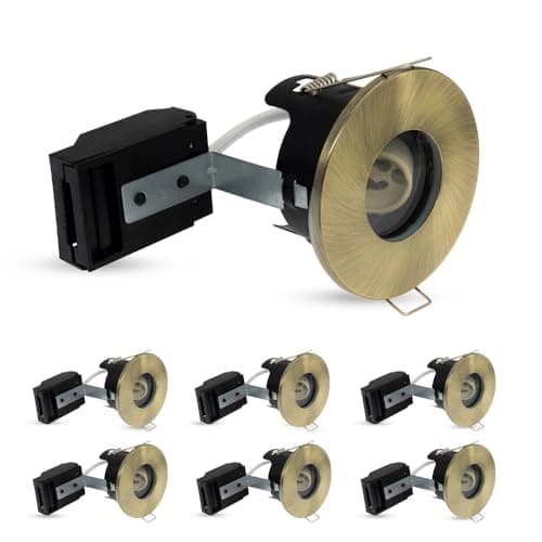 Image of paul russells LED GU10 Recessed Ceiling Fire Rated Downlight Can with Antique Brass Bezel, 65-70mm Cutout, IP65 Dust & Waterproof, Twist & Lock Design, Quick Connect, Décor Rooms, 6 Packs (NO Bulb)