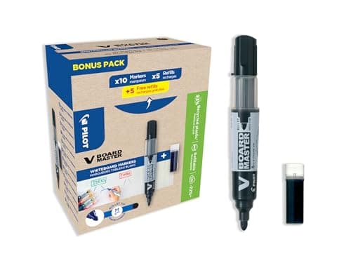 Image of Pilot V-Board Master Marker, Black, 10 Markers and 10 Refills, Recycled Material, 6mm Bullet Tip, (WLT556275)