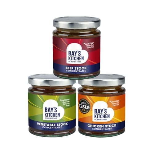 Image of Bay's Kitchen 3 Cooking Stocks Selection - Beef Stock, Chicken Stock and Vegetable Stock, Delicious Low FODMAP, Gluten Free, Dairy Free Concentrated Stocks for Cooking and Sauces