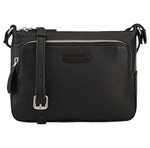 Image of Lloyd Baker London – DEVAL Double-Zip Leather Crossbody Bag: Women's Functional Design in 100% Genuine Full-Grain Leather- JET BLACK (Black)