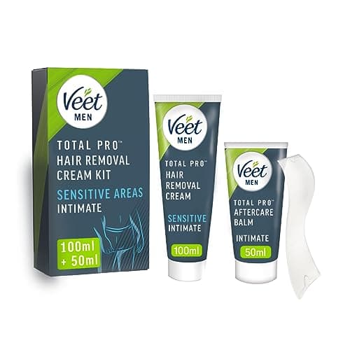 Image of Veet Men's Intimate Hair Removal Kit - 100 ml Cream, 50 ml After Shave Balm, Spatula - Genital & Pubic Remover for Smooth Skin