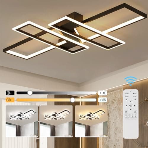 Image of EIDISUNY LED Ceiling Light Dimmable Rectangle 94W Black Ceiling Light with Remote Control for LivingRoom Bedroom LED Modern Ceiling Lighting Kitchen Diningroom Office Hallway Country House - 94W Black