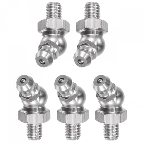 Image of TA-VIGOR 5Pcs 45 Degree Grease Nipples Fitting, M6 x 1mm Metric Thread 304 Stainless Steel Hydraulic Grease Fitting Accessories for Automotive, Agricultural & Industrial Machinery