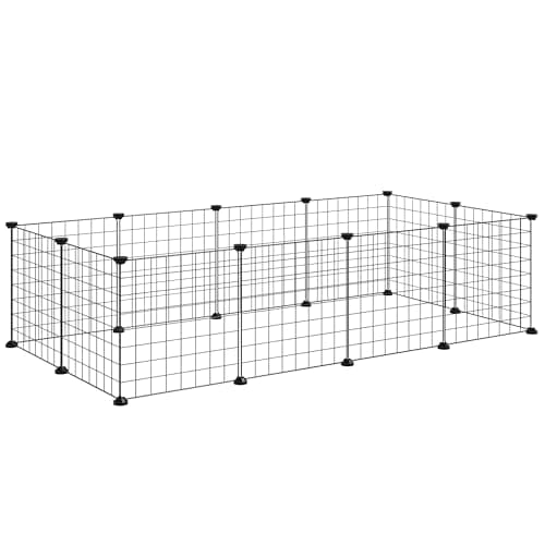 Image of Pawhut DIY Pet Playpen Metal Wire Fence 12 Panel Enclosure Indoor Outdoor Guinea Pig Rabbit Small Animals Cage, Black