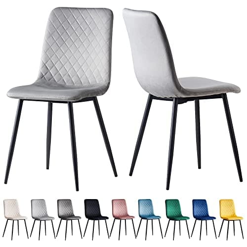 Image of Set of 2 Designer Velvet Fabric Dining Chairs Metal Legs Lexi Chairs (Light Grey)
