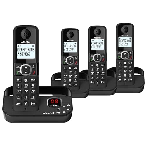 Image of ALCATEL F860 Voice Quad - DECT Cordless Phone With Answering Machine - Large Backlit Display - Loudspeaker - Call Barring - 2 Direct Memory Keys - 4 Handsets - Black