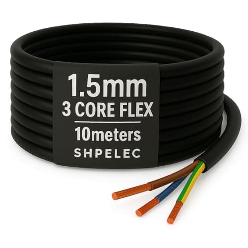 Image of SHPELEC® Flexible Black Cable 3183Y | 1.5mm 3 Core | BASEC Approved PVC for LED Lighting | Multiple Length Options (10 Metres)