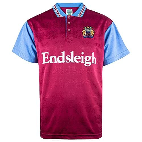 Image of Score Draw Burnley 1994 Retro Football Shirt Claret/Sky Large Polyester