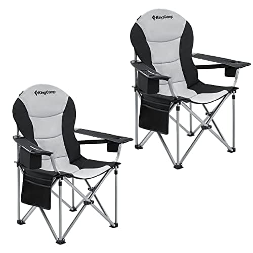 Image of KingCamp Folding Camping Chair 250kg XXL Ergonomic Heavy Duty Camping Chair with Adjustable Lumbar Support & Cooler Bag & Armrests, Camping Chairs for Adults for Garden Fishing Beach Festival Outdoor
