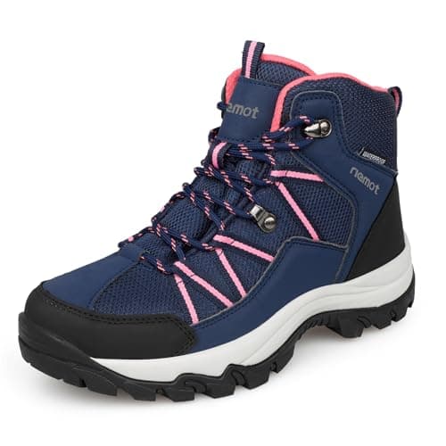 Image of riemot Womens Walking Boots Waterproof Lightweight Breathable Hiking Shoes Ladies Non Slip Ankle Support Cushioned Trekking Footwear for Outdoor Fell Camping Hill Walking Navy UK 9